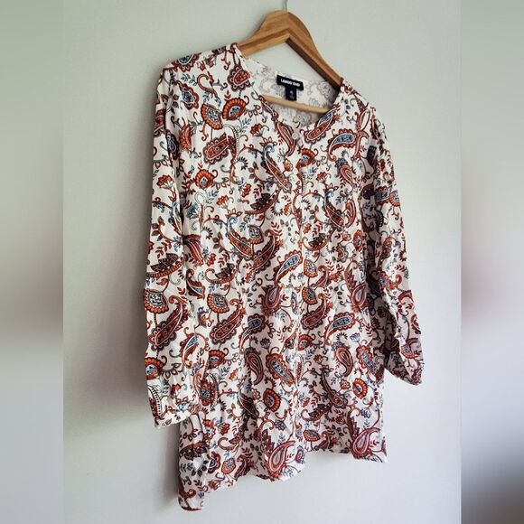 Lands' End Paisley Print Quarter Button Down Women's Top Size XL /18 - Picture 2 of 10